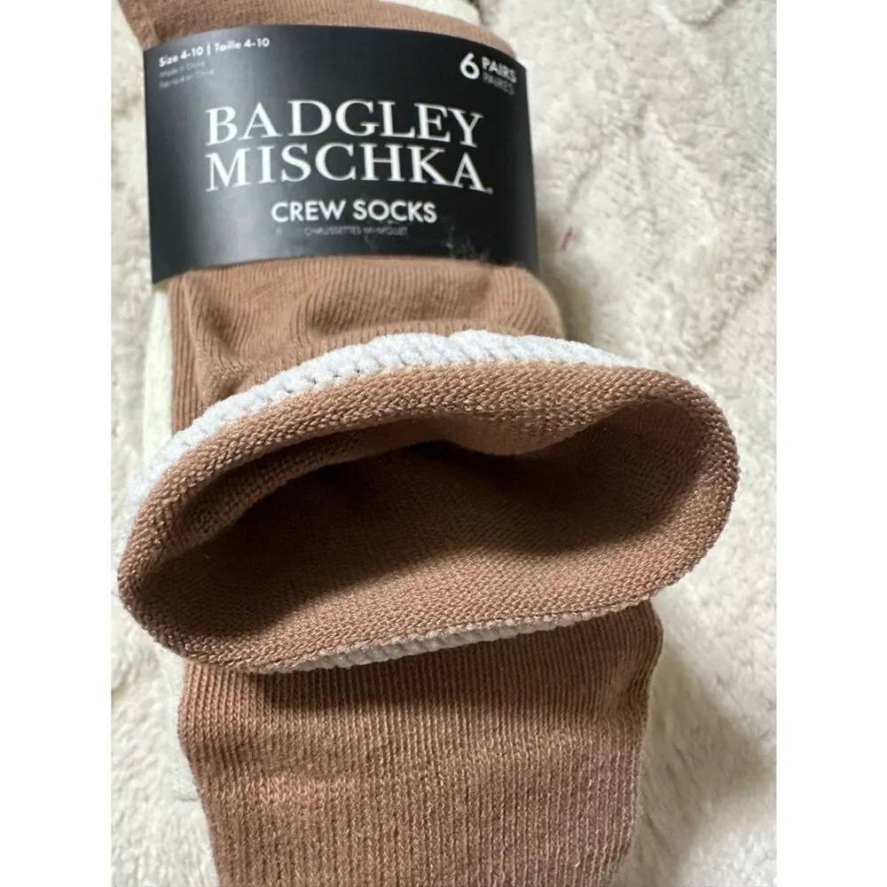 Badgley Mischka 6 pack crew socks neutral brown ivory colors